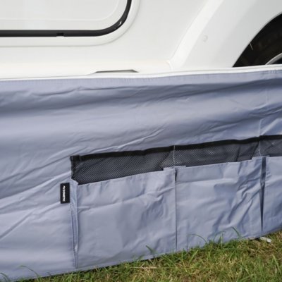 Two large zippered compartments and four pockets.