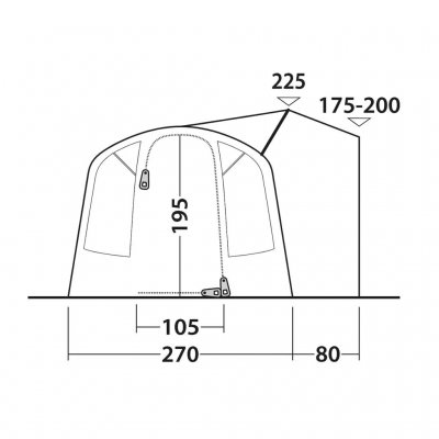 Height diagram Outwell Talladega Air Drive-Away Awning.