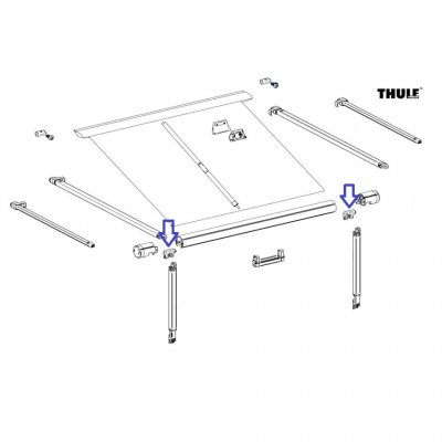 The fittings that hold the legs and arms of the awning in place.