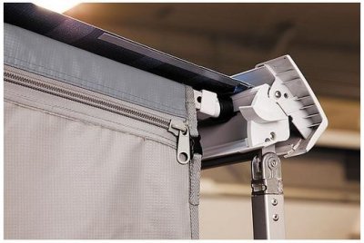 Zipper at the top allows the side wall to be taken down without removing the bag awning.