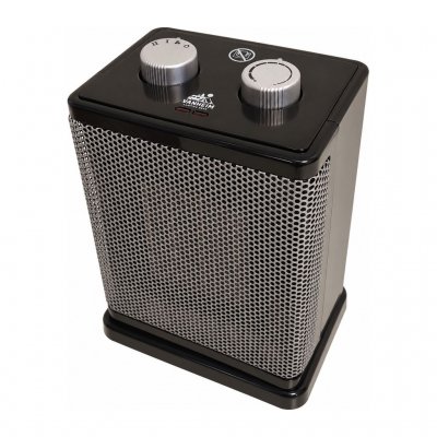 Vanheim Eldur fan heater for tents or awnings. Small, compact thermostat-controlled fan heater with two heat settings for tents