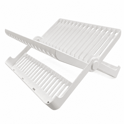 Lightweight, foldable dish rack from Vanheim that holds up to 16 plates.