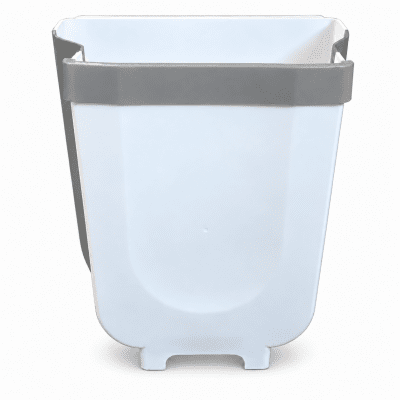 Compact and durable waste bin made from sturdy plastic. The foldable design takes up minimal space when stored and holds up to 9
